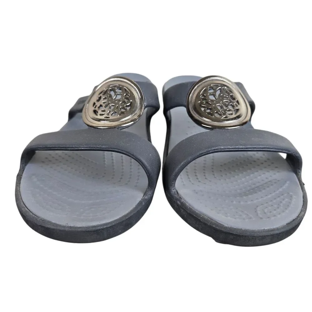 Crocs Sanrah Circle Slides Sandals Sz 11 Dark Gray Comfort ResortWear